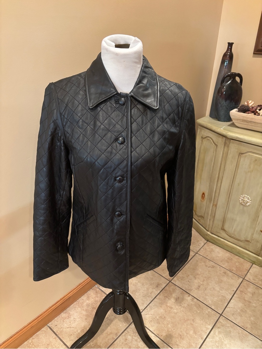 Siena Women's Black Leather Button Down Long Sleeve Jacket Size 10